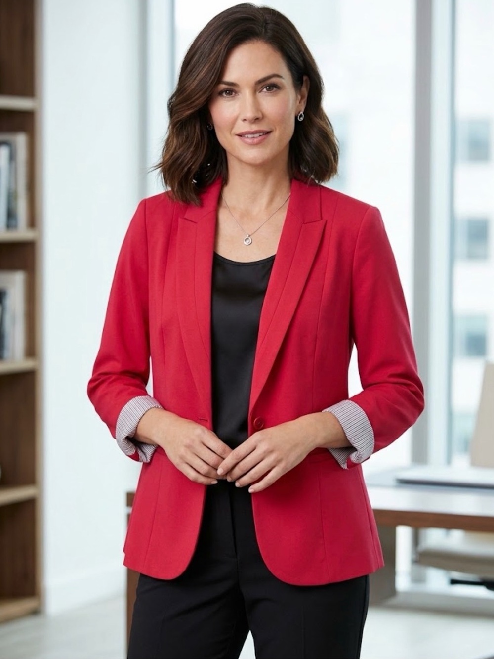 Women’s Red Tailored Blazer - Classic Professional Jacket